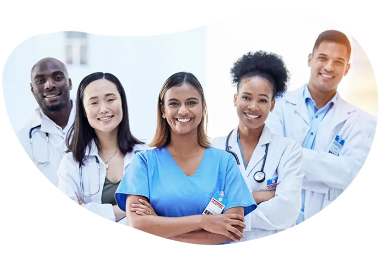 Smiling team of doctors and nurses